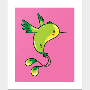 Green Hummingbird Flying #2, Kawaii Cute Posters and Art